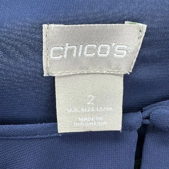 Chico’s Blouse Womens 2 Blue Stretch Floral Bird Of Paradise-Print Pullover Knit - Picture 3 of 12